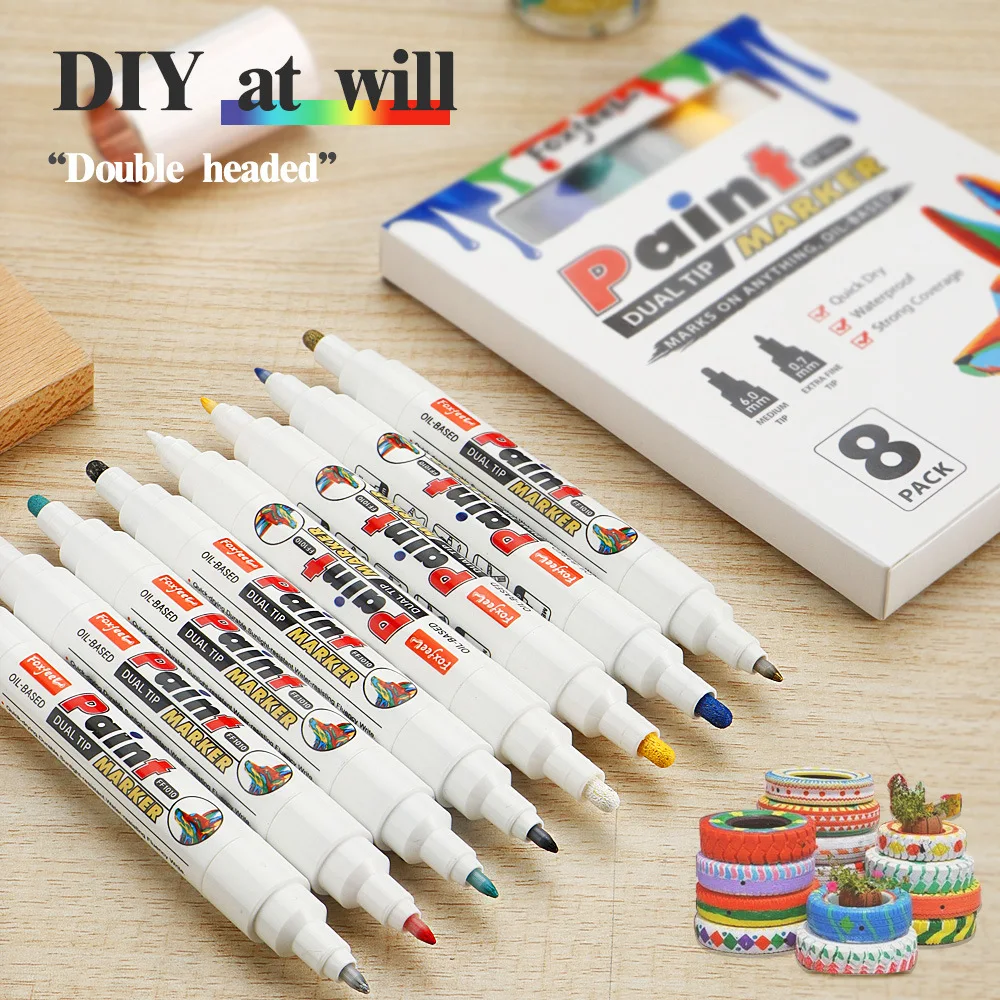 

8-цветная двуглавая ручка для рисования. Ручка для покраски автомобиля. Модельная ручка-раскраска. Масляный невыцветающий маркер.