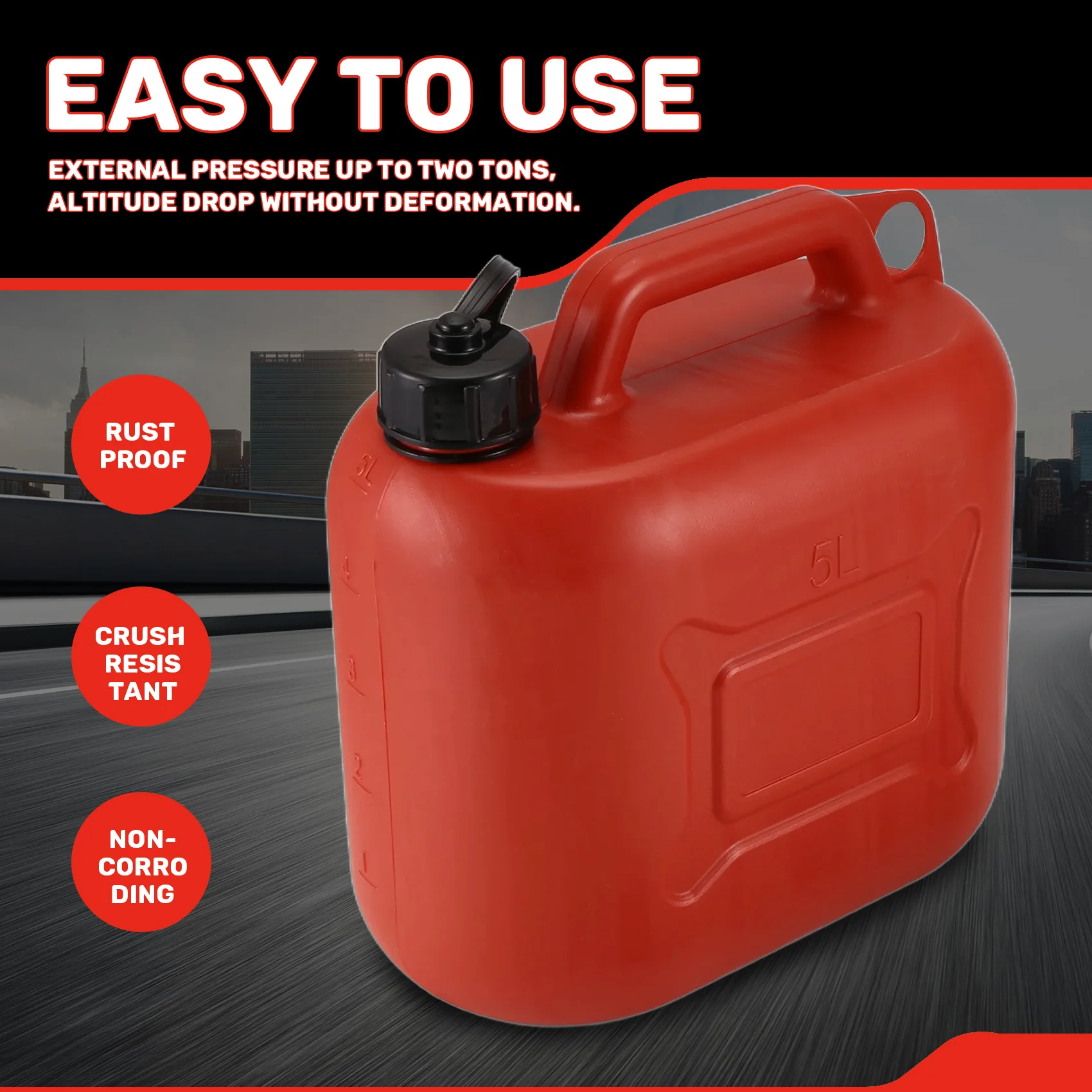 5L Car Fuel Tank Can Spare Plastic Petrol Gas Container Anti-Static Fuel Carrier with Pipe for Car Travel