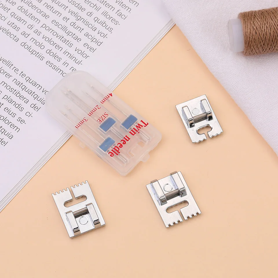 3 Size Twin Stretch Machine Needle with 9/7/6 Groove Pintuck Presser Foot for Sewing Machine Domestic Sewing Machine Accessories