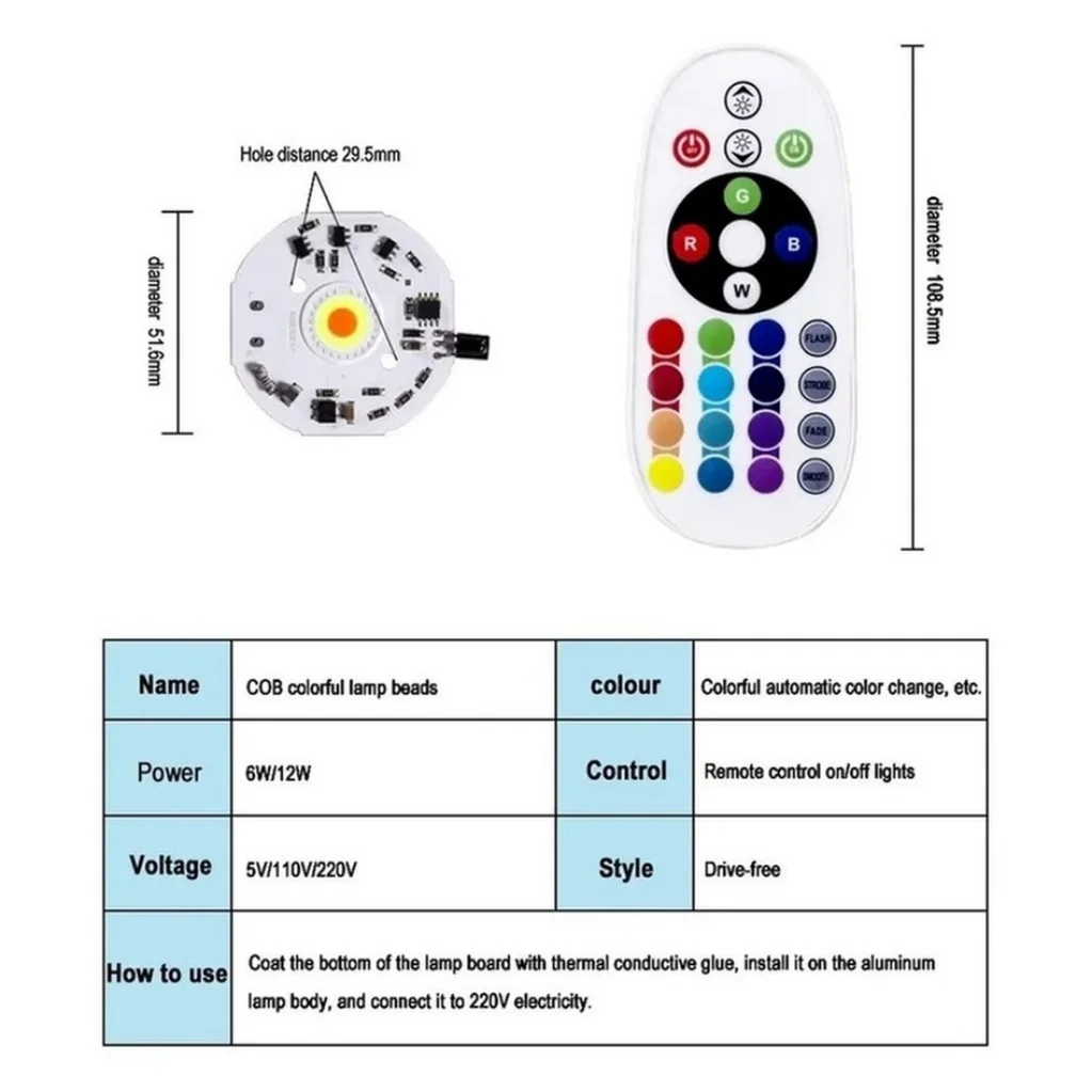 RGB LED COB Chip AC 220V Multicolor LED Sunset Lamp Chip with Remote for LED Rainbow Neon Night Light Atmosphere Lighting Decor