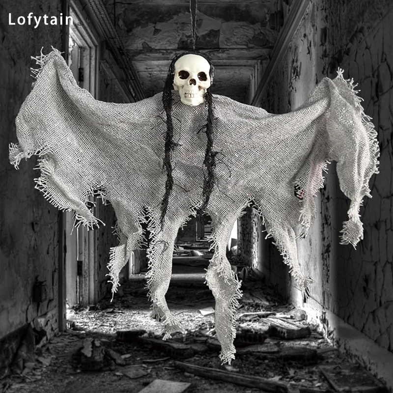 Lofytain Skull Head Ghost Halloween Decorations Zombies Haunted House Party Horror Charm Hanging Cloaks Mini Ghosts