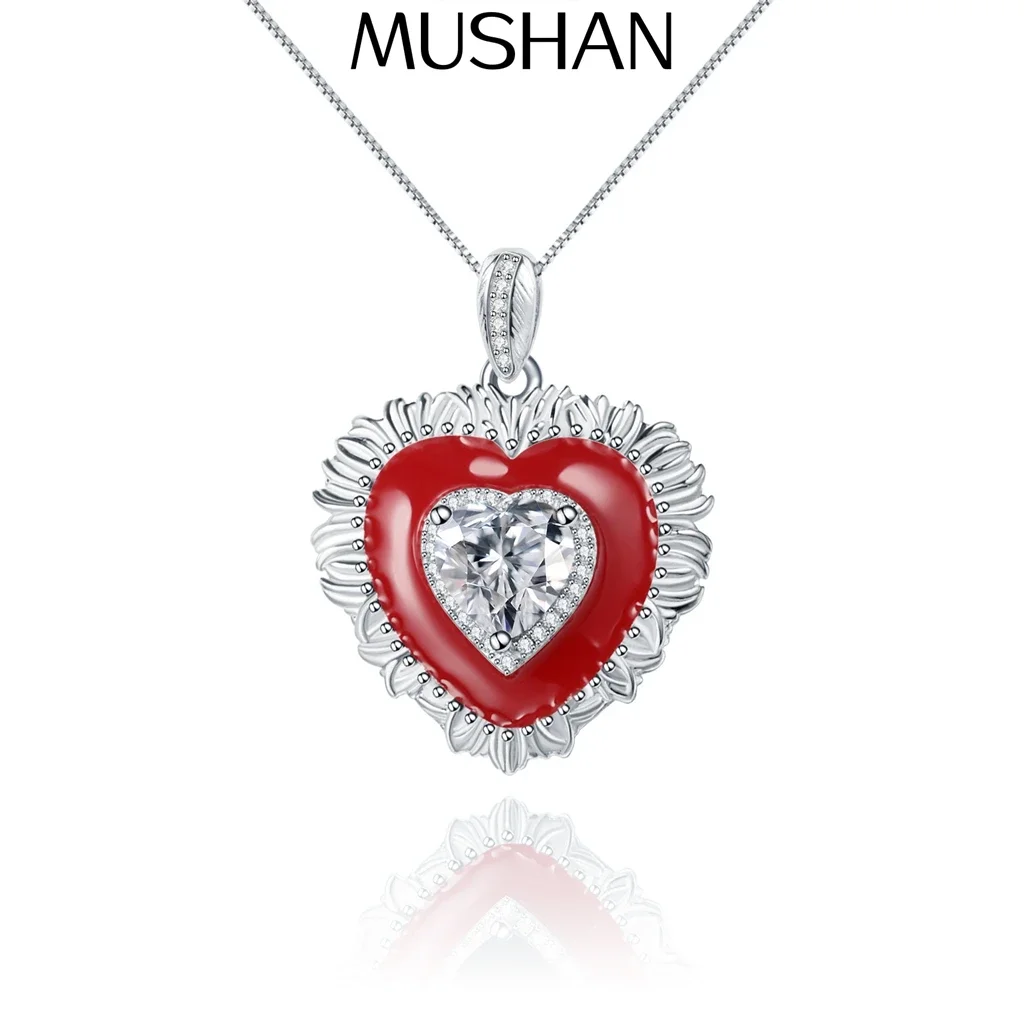 MUSHAN Bespoke Jewelry 925 Sterling Silver Necklace Lab Red Sapphire Cushion Engagement Necklace for Women 18K Gold Plated
