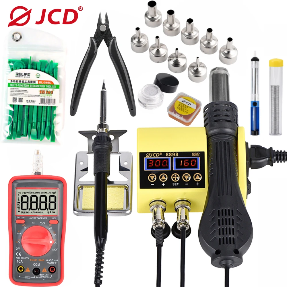 JCD 750W Soldering Station 2 in 1 LCD Digital display Rework Welding Station for cell-phone BGA SMD IC Repair Solder tools 8898