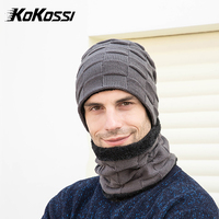 KoKossi 2Pcs Winter Warm Knitted Thick Beanie Hat Neck Warmer Scarf Velvet Windproof Balaclava Mask Cold Weather Outdoor Men