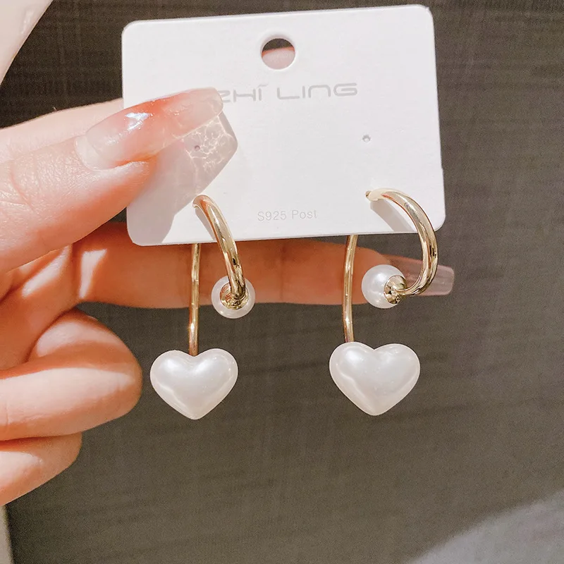 

Vintage Love Pearl Pendant Earrings For Women Lady Luxury Irregular Geometric Alloy Earrings Office Wedding Banquet Jewelry Gift