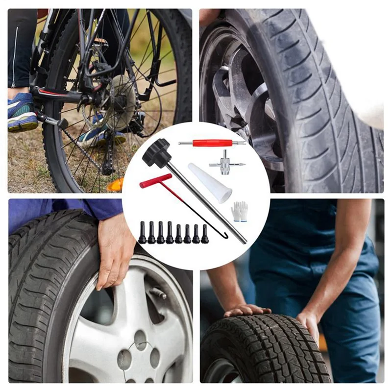 A11F-23Pcs Reifen Ventil Stem Puller Rohr Metall Reifen Reparatur Tools Kit Metall Auto Puller Rad Reifen Entferner Installer
