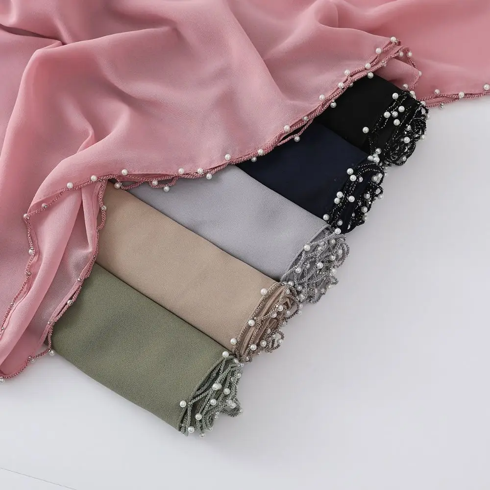 

Fashion Beads Islamic Turban Pearls Chiffon Wraps Shawl Bandana Thin Malaysia Headscarf Daily