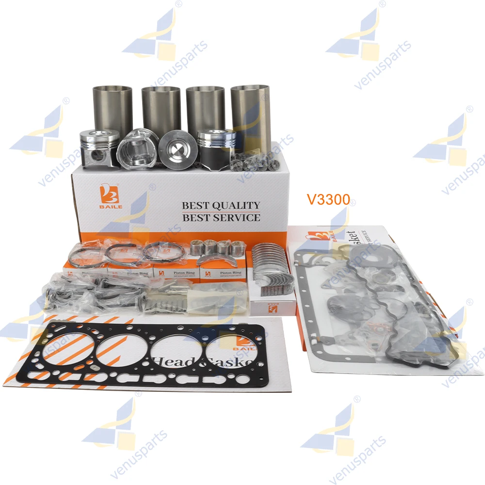 For Kubota V3300-16V V3300 16V Overhaul Rebuild Kit Piston Ring Cylinder Liner Full Gasket Set Engine Parts