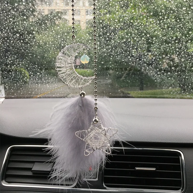 Car Hang Ornaments Stars Moon Wind Chimes Feather Car Rearview Mirror Pendant Styling Decoration Auto Interior Accessories