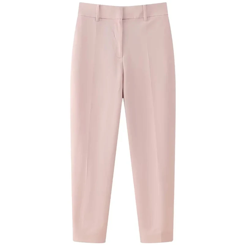 Kuclut Damesmode Stevige Broek Met Rits Aan De Voorkant Vintage Hoge Taille Full Length Vrouwelijke Chique Damesbroek