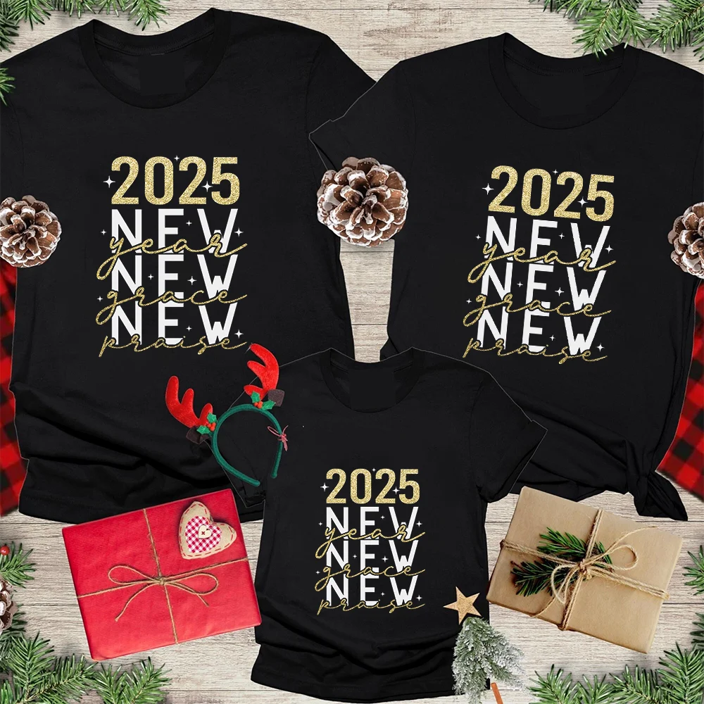 2025 New Year Family Matching Outfits Dad Mom Kids Shirt Baby Jumpsuit New Year's Eve Home Party Family Matching Shirts Clothes
