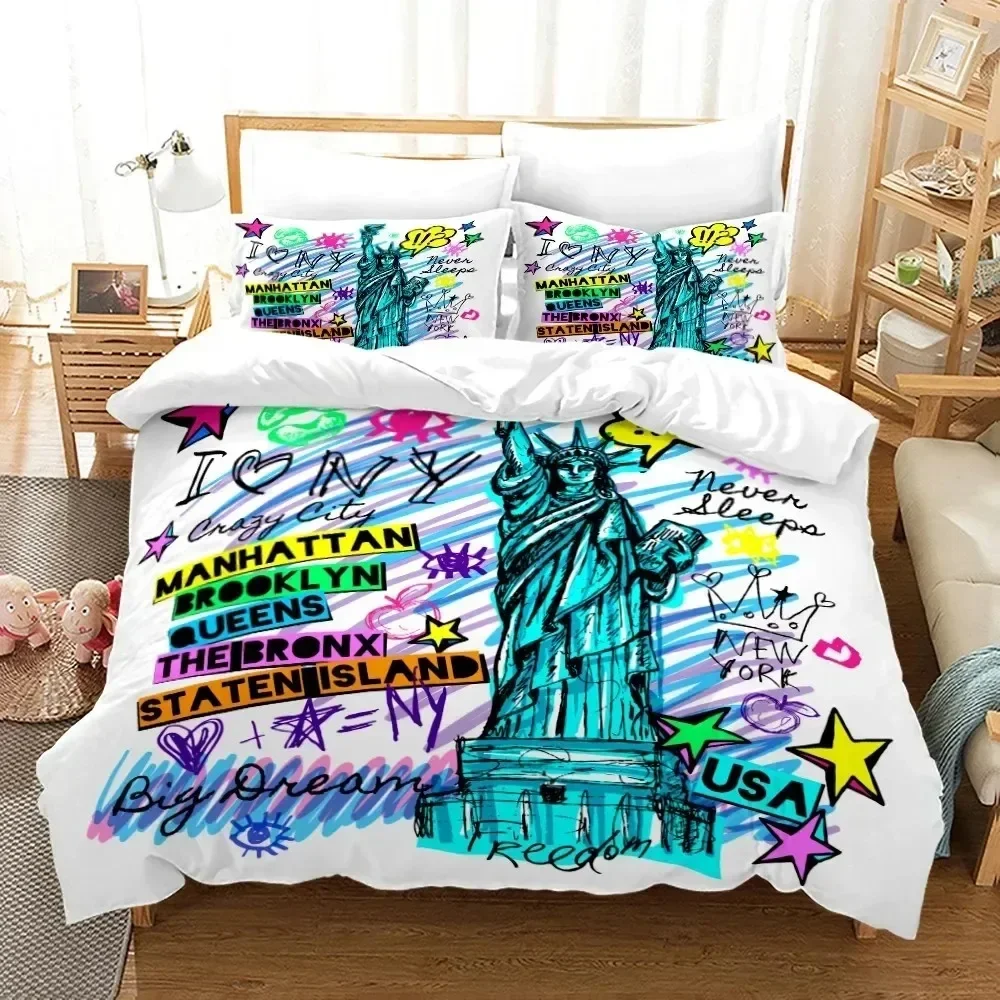 Statue of Liberty Bedding Set,Duvet Cover Comforter Bed Set Quilt Cover Pillowcase,King Queen Twin Size Boys Girls Adults