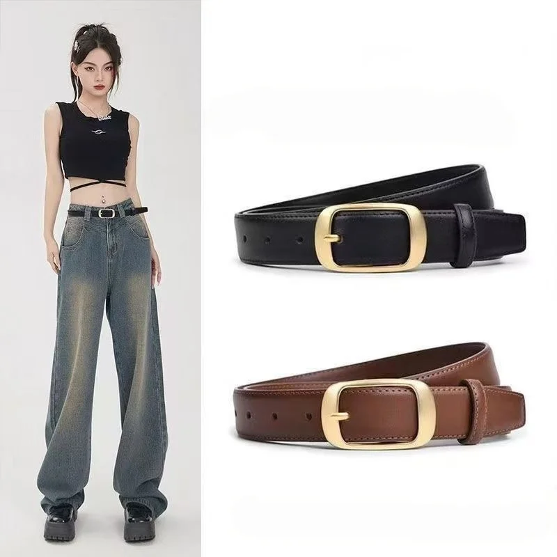 Women's Waist Belt Casual Denim Accessory Elegant Brown Faux Leather Strap with Silver Buckle for Daily Office Wear Durable