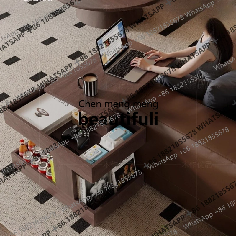 

Medieval style can be lifted and lowered, rotating side cabinets, living room side table, storage removable sofa side table
