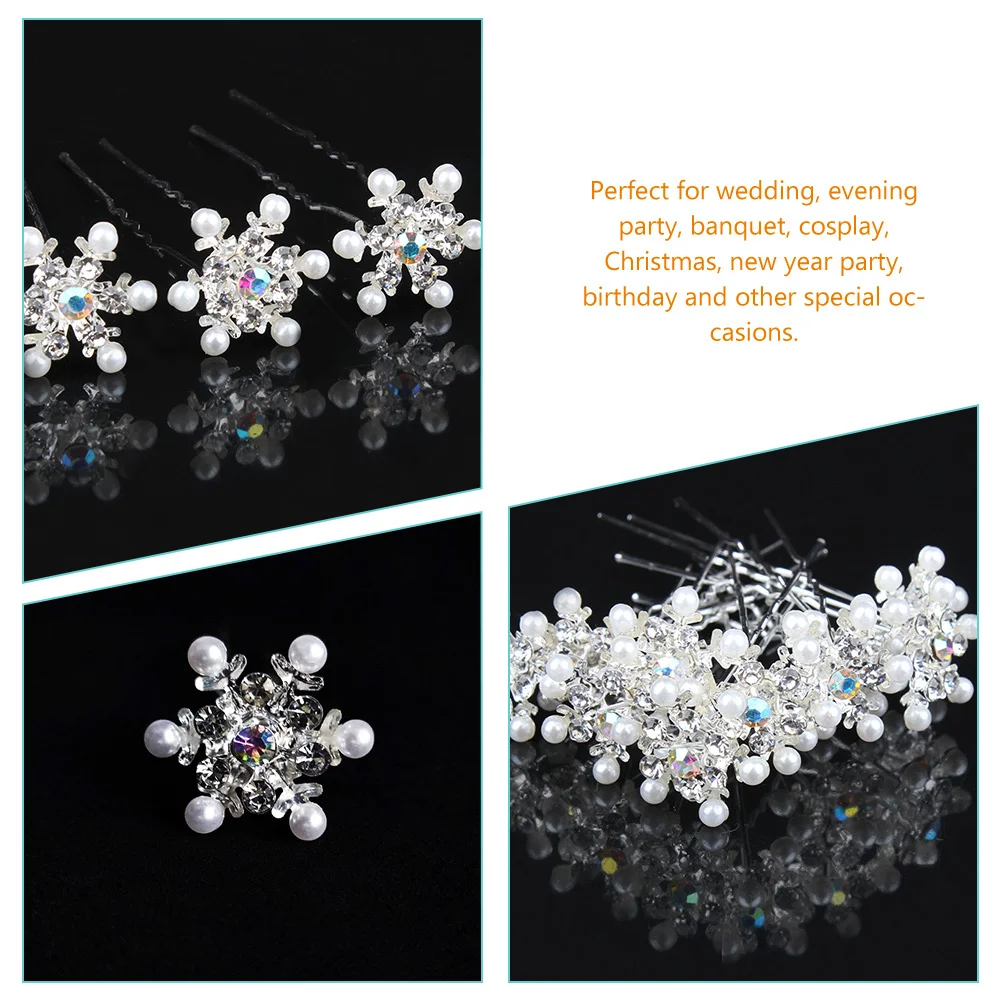 10 قطعة دبوس الشعر ندفة الثلج الزفاف اللؤلؤ حجر الراين U شكل الزفاف إكسسوارات الشعر للعروس وصيفه الشرف حفلة موسيقية مساء الاحتفال #3