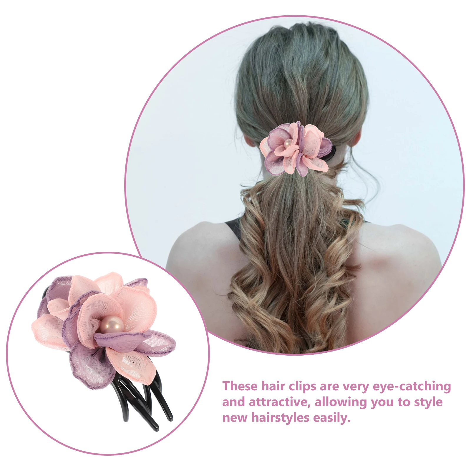 

Duckbill Claw Clips Hair Accessories Women Stylish Silk Flower Decorative Barrettes Flat French Thick Small Ponytail Hair Clips