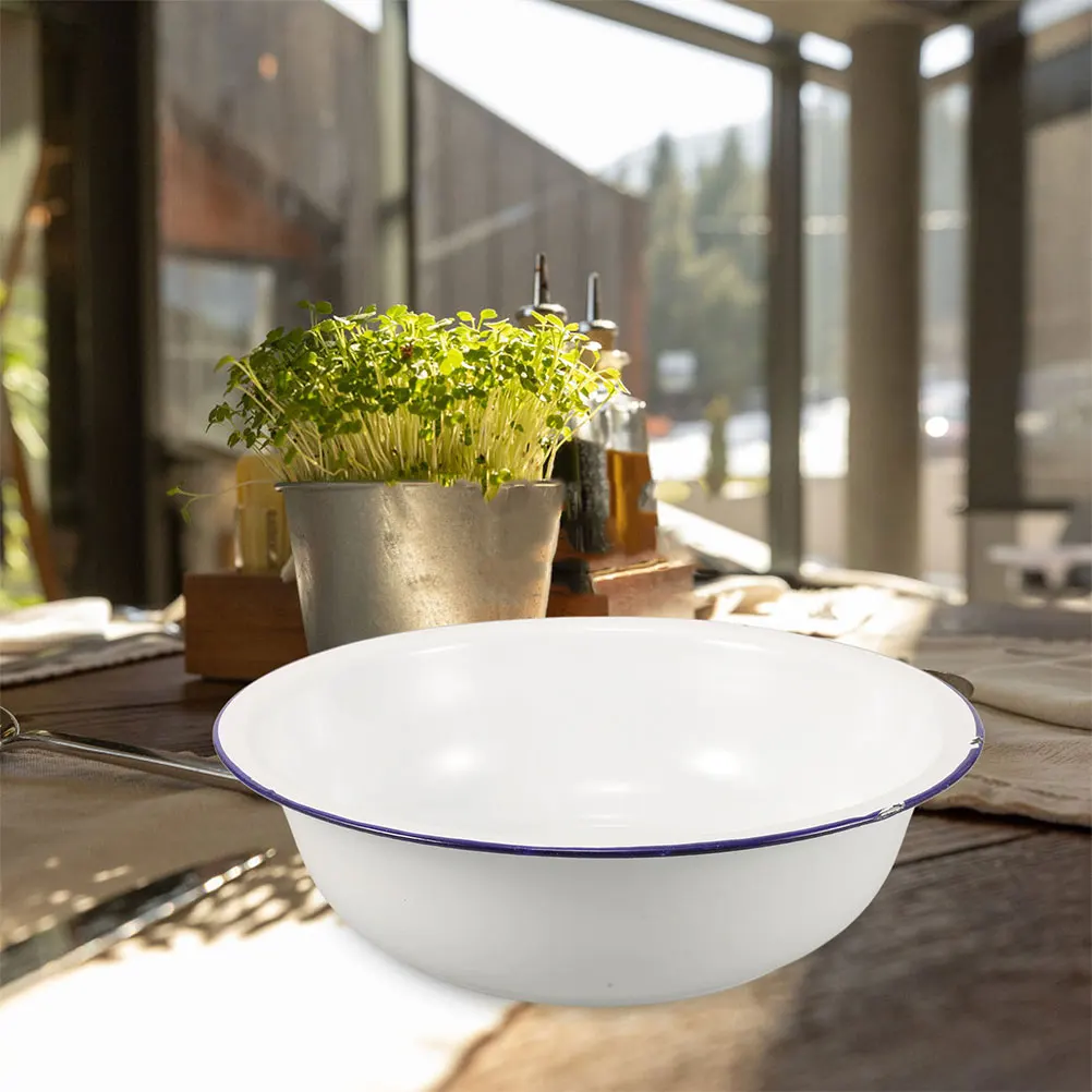 

Enamel Basin Enamel Mixing Bowl 32cm Vintage Soup Bowl Pasta Bowl Round Serving Tray Enamelware For Fruit Salad Kitchen R