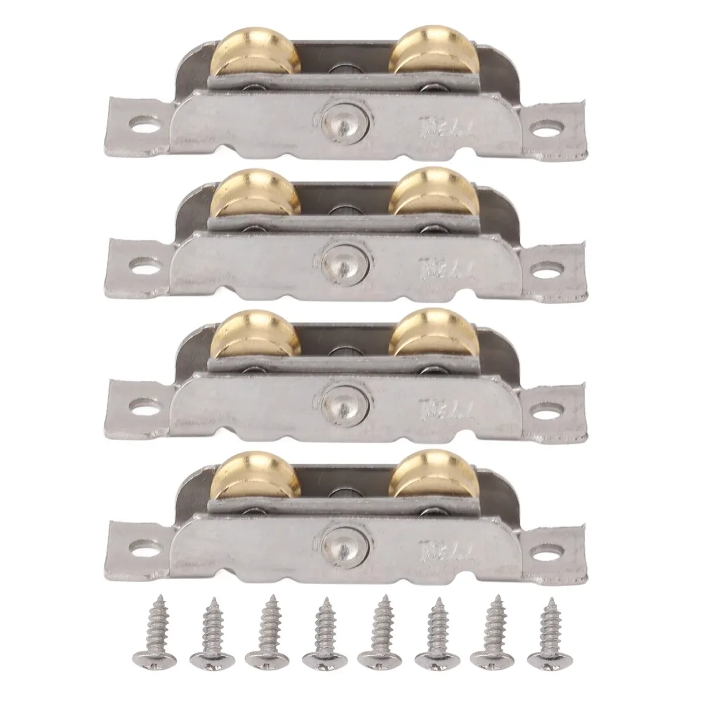 4 قطعة بكرات مزدوجة انزلاق الباب الأسطوانة الفولاذ المقاوم للصدأ ترادف بكرات انزلاق فناء الباب الأسطوانة الجمعية مع مسامير #1