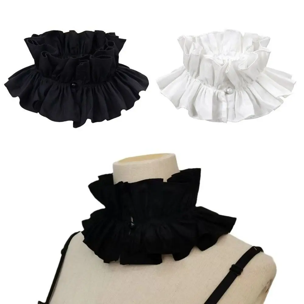 

Съемный искусственный воротник в дворцовом стиле, однотонный, черный, белый цвет, накладной воротник с рюшами на шее, кружевной хлопковый воротник-стойка, четыре сезона