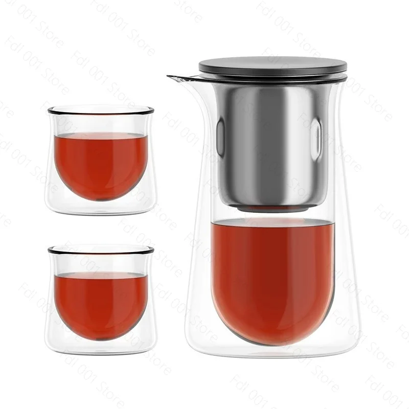 Magnetic Glass Tea Pitcher Infuser Separator Teapot with Drip Tray