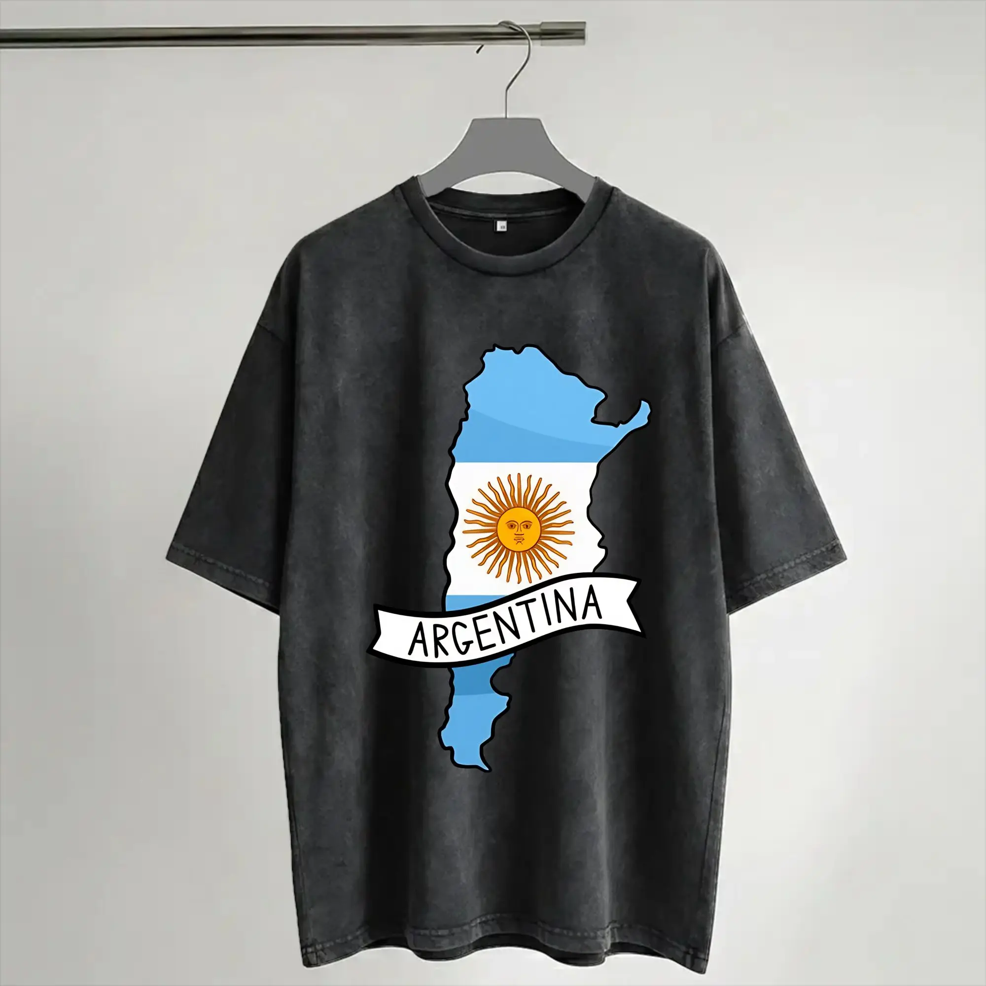 Camiseta Lavada Estilo Harajuku, Merchandising Retro de Fútbol de Las Malvinas, Argentina, Camisetas de Moda Urbana de Manga Corta