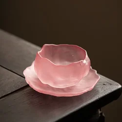 Pink Glass Tea Cup, Frozen Frosted Master Cup, Tea Set