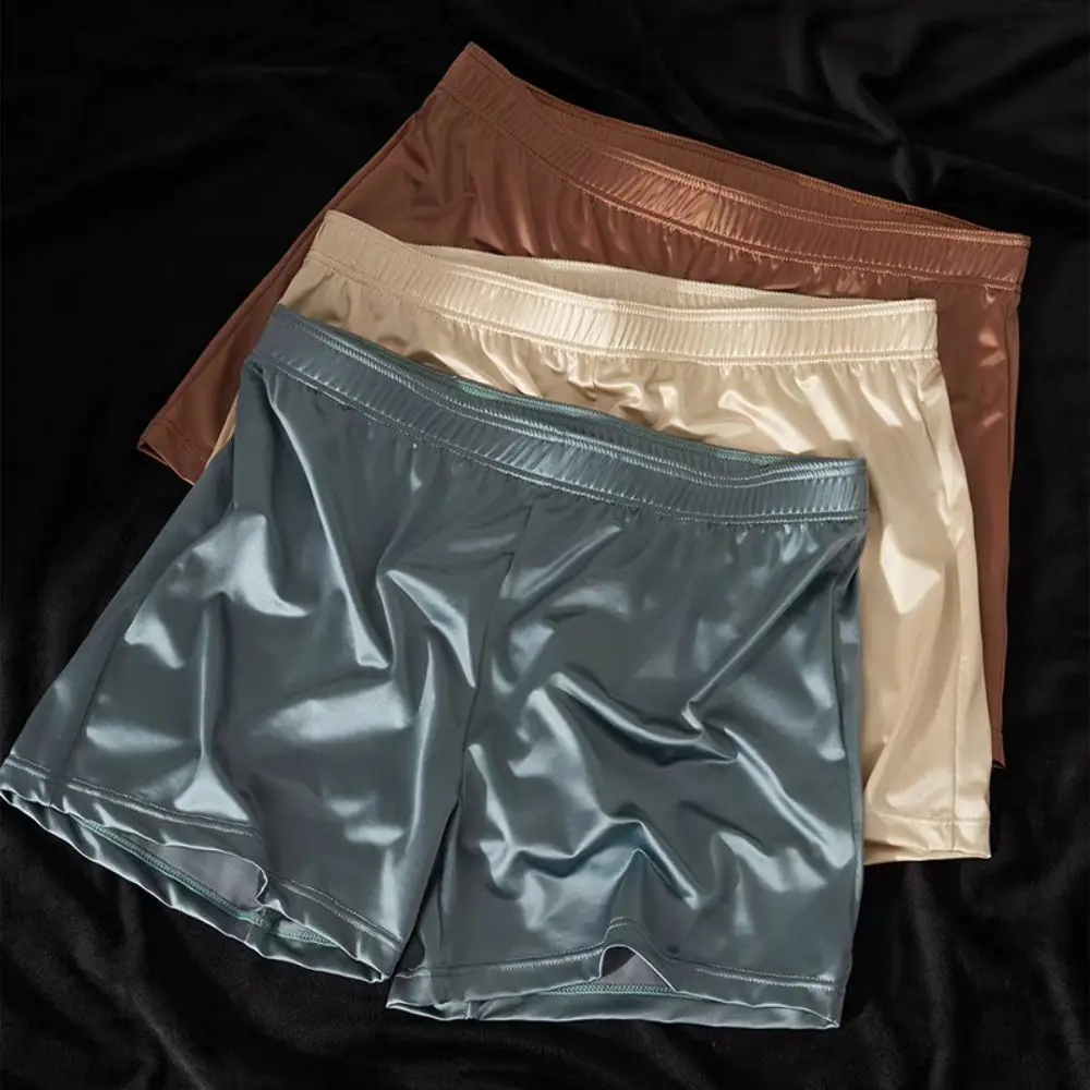 

3Pcs Comfortable Plus Size Men's Boxer Briefs Mid Waist Seamless Stain Silk Panties Elastic Lingerie Underwear for Man Gifts
