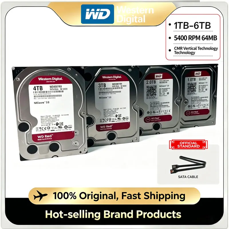 Disco Duro Western Digital WD Red NAS de 1 TB, 2 TB, 3 TB, 4 TB, Disco Mecánico SATA de 3,5 Pulgadas, 5400 RPM, 64 MB de Caché, WD40EFRX