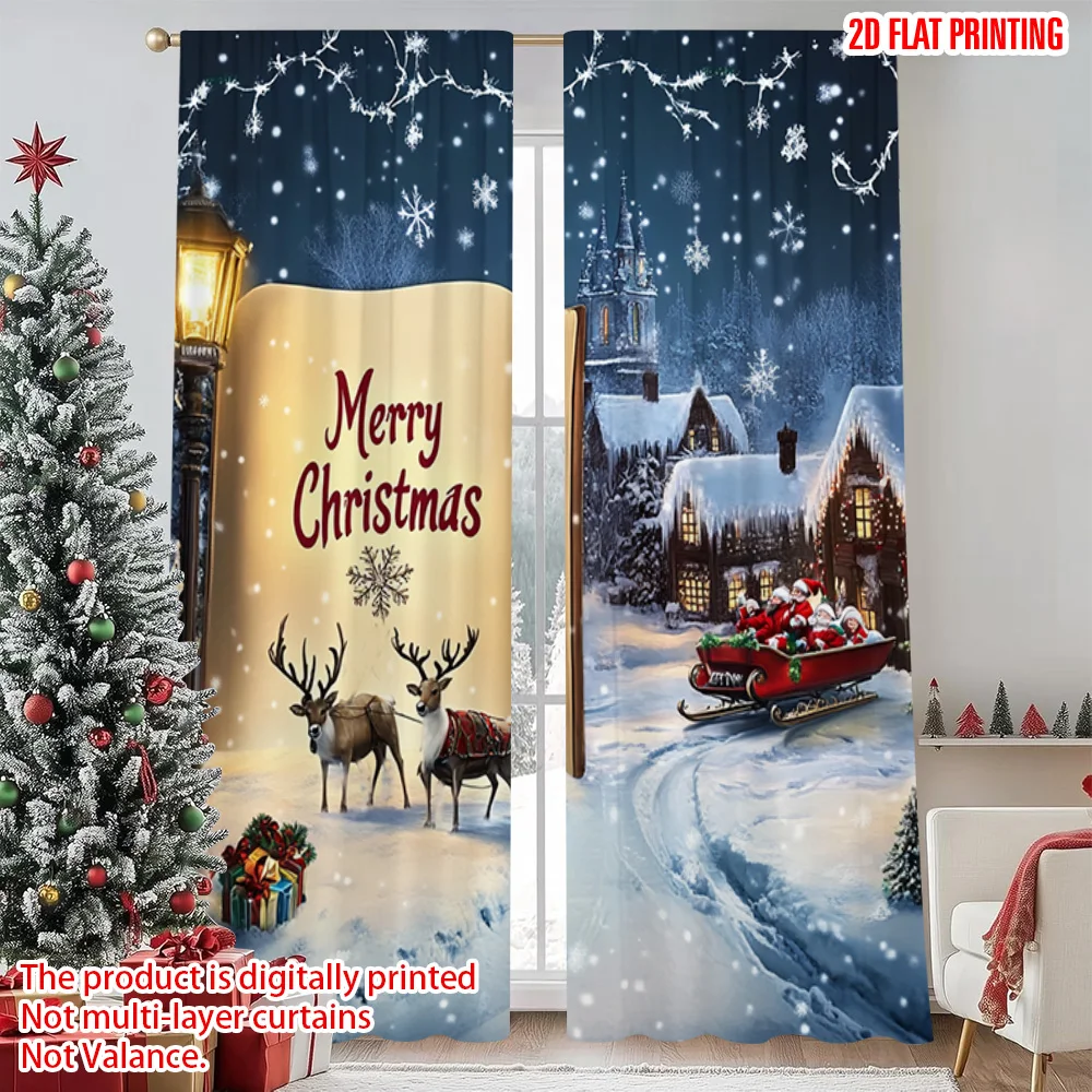 

2pcs 2D flat printing Merry Christmas Popular Curtains Christmas 001 Durable Polyester Without Electricity Birthday Party for