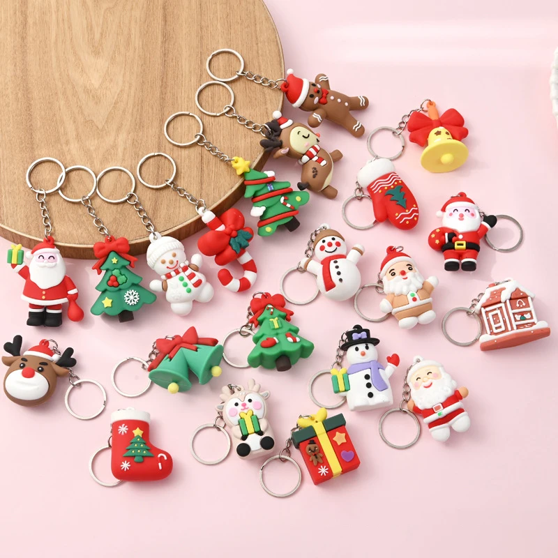 1Pc Xmas Tree Elk Snowman Keyring Pendant Merry Christmas Christmas Keychains Xmas Decoration