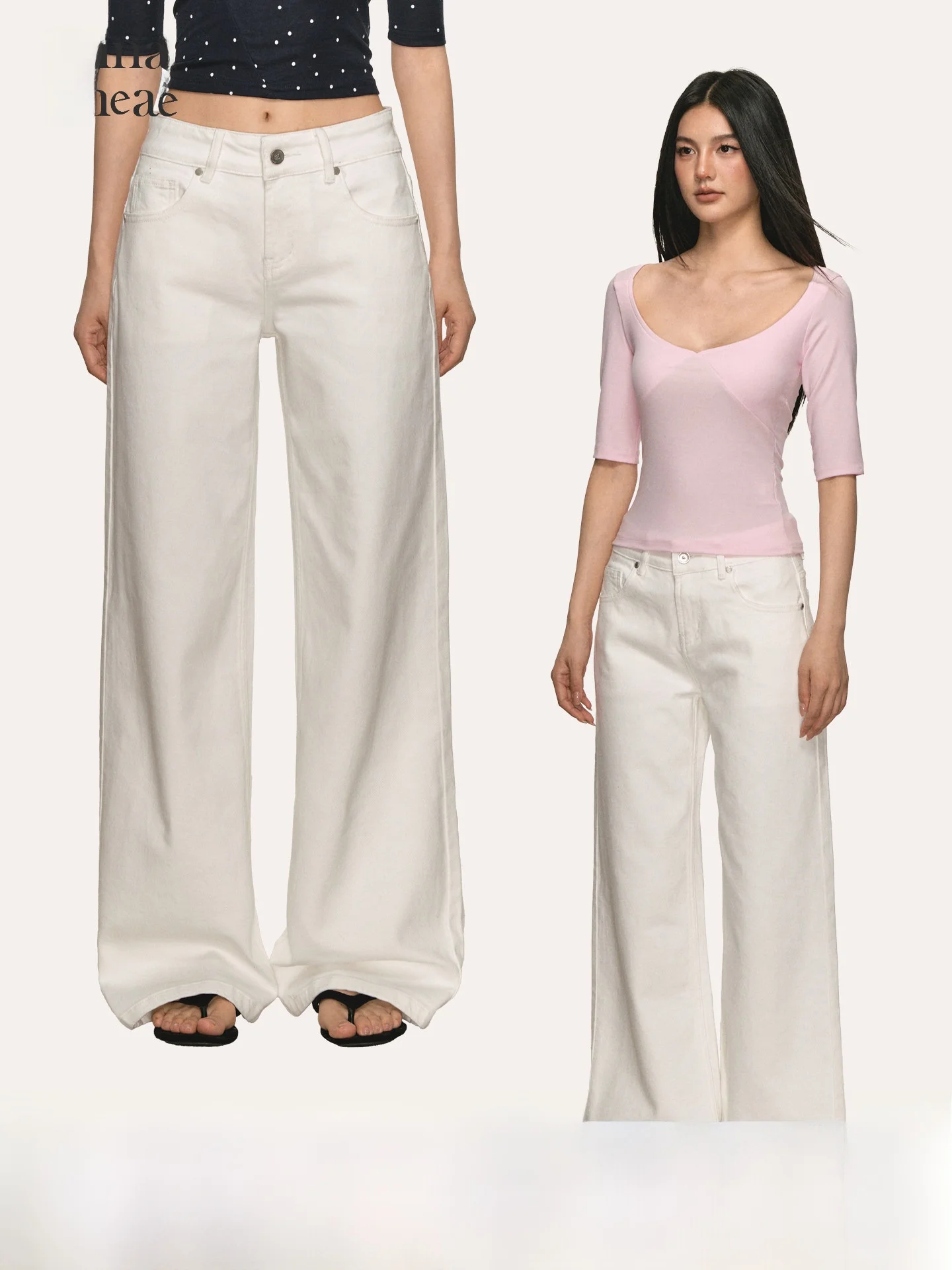 

Женские белые джинсы с низкой талией и широкими штанинами, свободные повседневные длинные брюки, новинка весны, модные джинсовые штаны Sle Anna Aneae