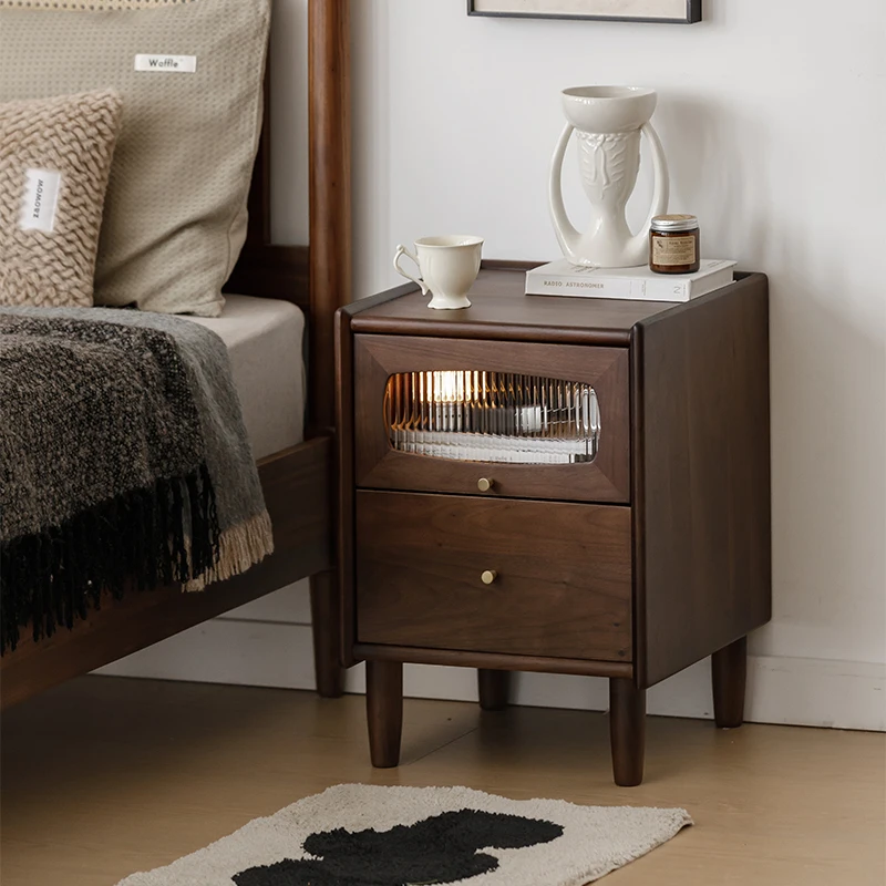 Wood Bedroom Nightstand Mid Century Modern Mobile Cabinets Storage Bedside Table Luxury Drawers Criado Mudo Trendy Furniture