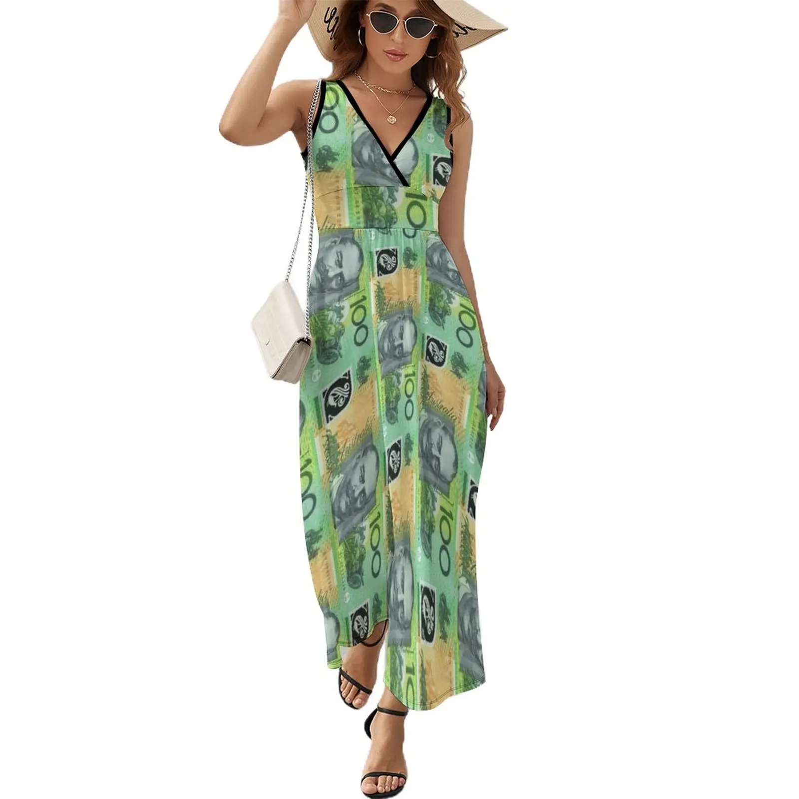 Hundred Dollar Note Sleeveless Dress summer women's suit chic and elegant woman dress beach dress