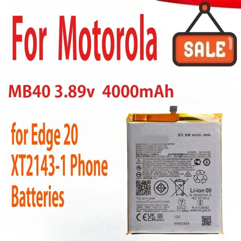 

MB40 4000mAh Battery For Motorola Edge 20 XT2143-1 Phone Batteries