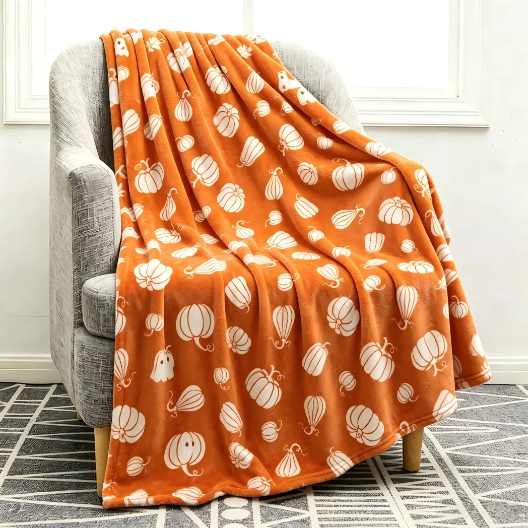 Cozy Autumn Pumpkin Throw Blanket Fall Harvest Decor Plush Throw for Sofa Couch Seating Area