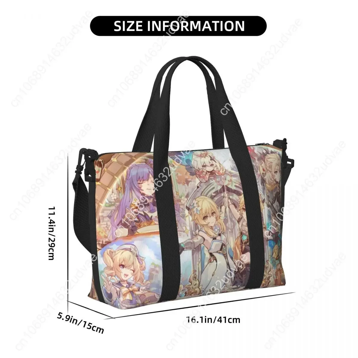 Duża torba typu tote z motywem anime Genshin Impact dla kobiet, manga kawaii, torba na ramię, torba na zakupy, torba na siłownię, torba plażowa, torba podróżna.