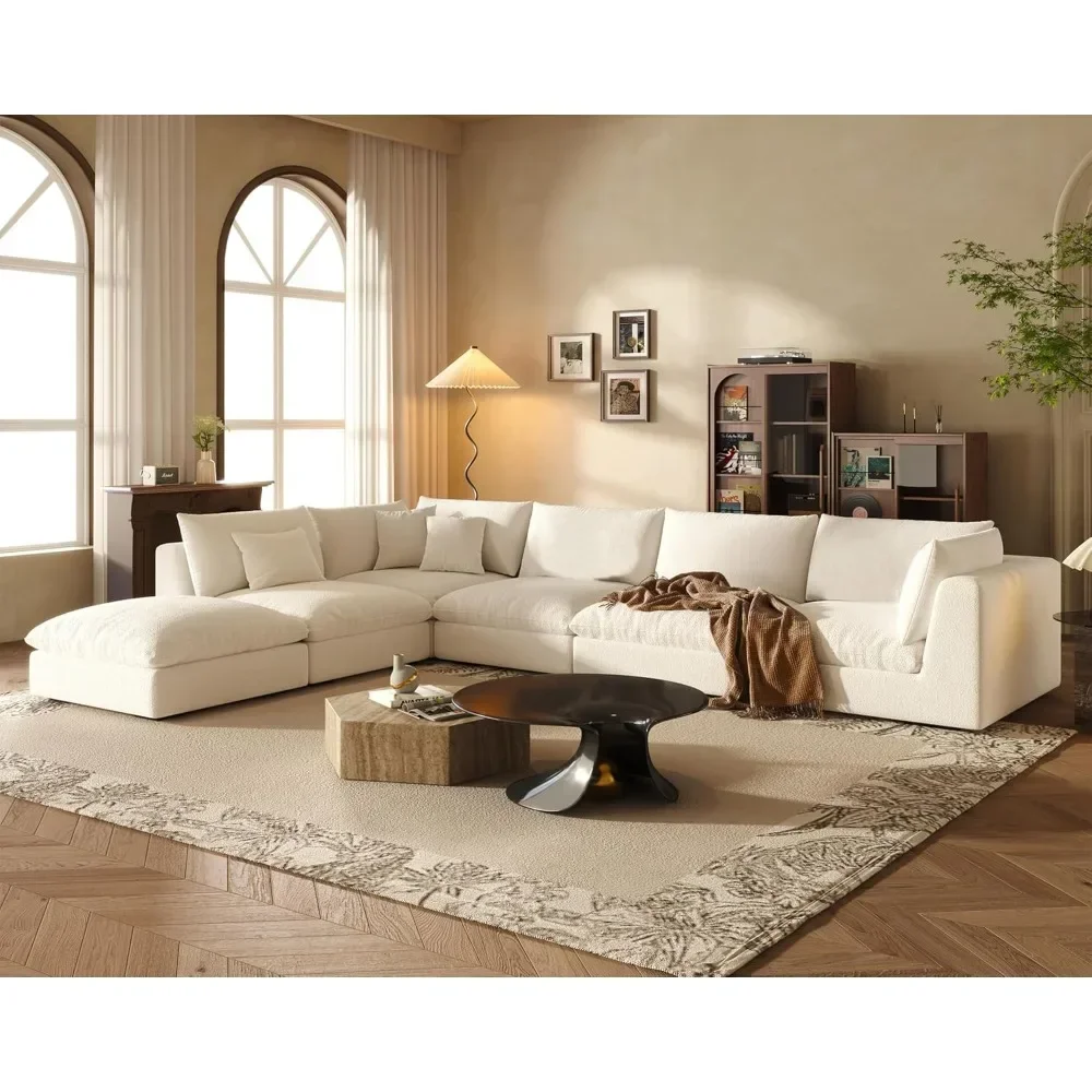 Oversized Modular Sectional Sofa, Deep Seat Sofa Linen Upholstered Oversized Sectional Couches for Living Room (6 Seater)