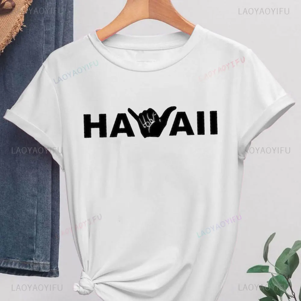 Stylish Hawaiian Shaka Logo Women's Shirt Hawaiian Hand T-shirt Vacation Men's Shirt Summer T-shirt Aloha Lined Travel Tee Tops