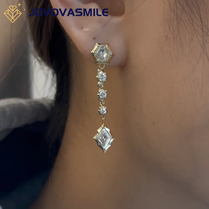 

Jovovasmile 0.35ct Moissanite Earrings Hexagon Shape Stones 18K Solid Yellow Gold for Women Fine Jewelry with Certificate