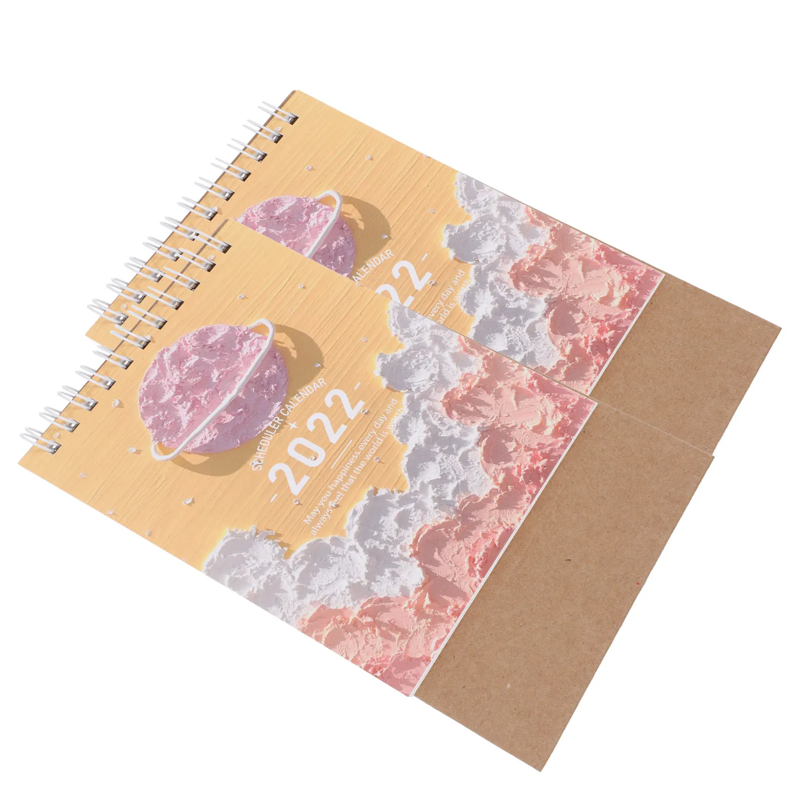 

2 Pcs 2022 Desktop Calendar Vintage Home Decor New Year Unique Clear Printing Practical Portable Simple Style Office