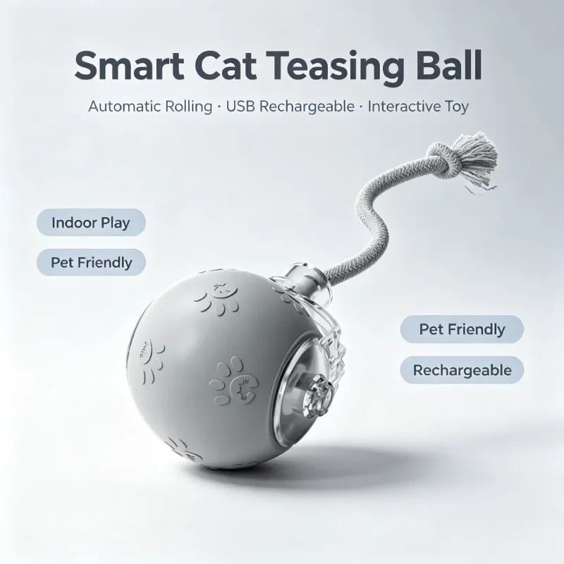 POPO Smart Automatic Cat Teasing Ball USB Rechargeable Indoor Pet Interactive Rolling Ball Electric Entertainment Toy For Cats