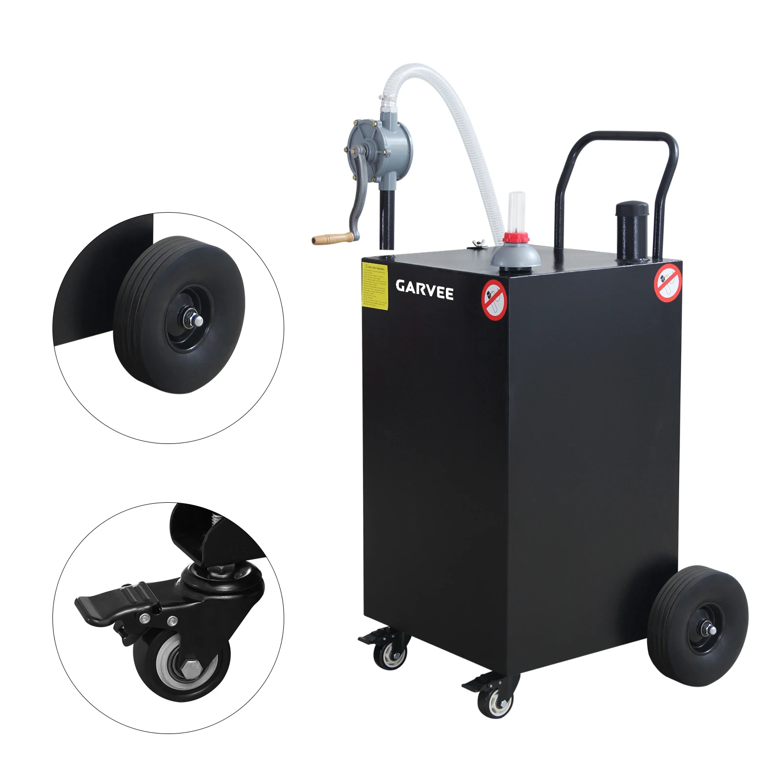 45 Gallon Portable Fuel Caddy,Fuel Gas Tank with Manual Transfer Pump, Durable Gas & Diesel Container with 4 Rolling Flat Free Wheels for Cars, Lawn Mowers, ATVs, Boat and Various Equipment