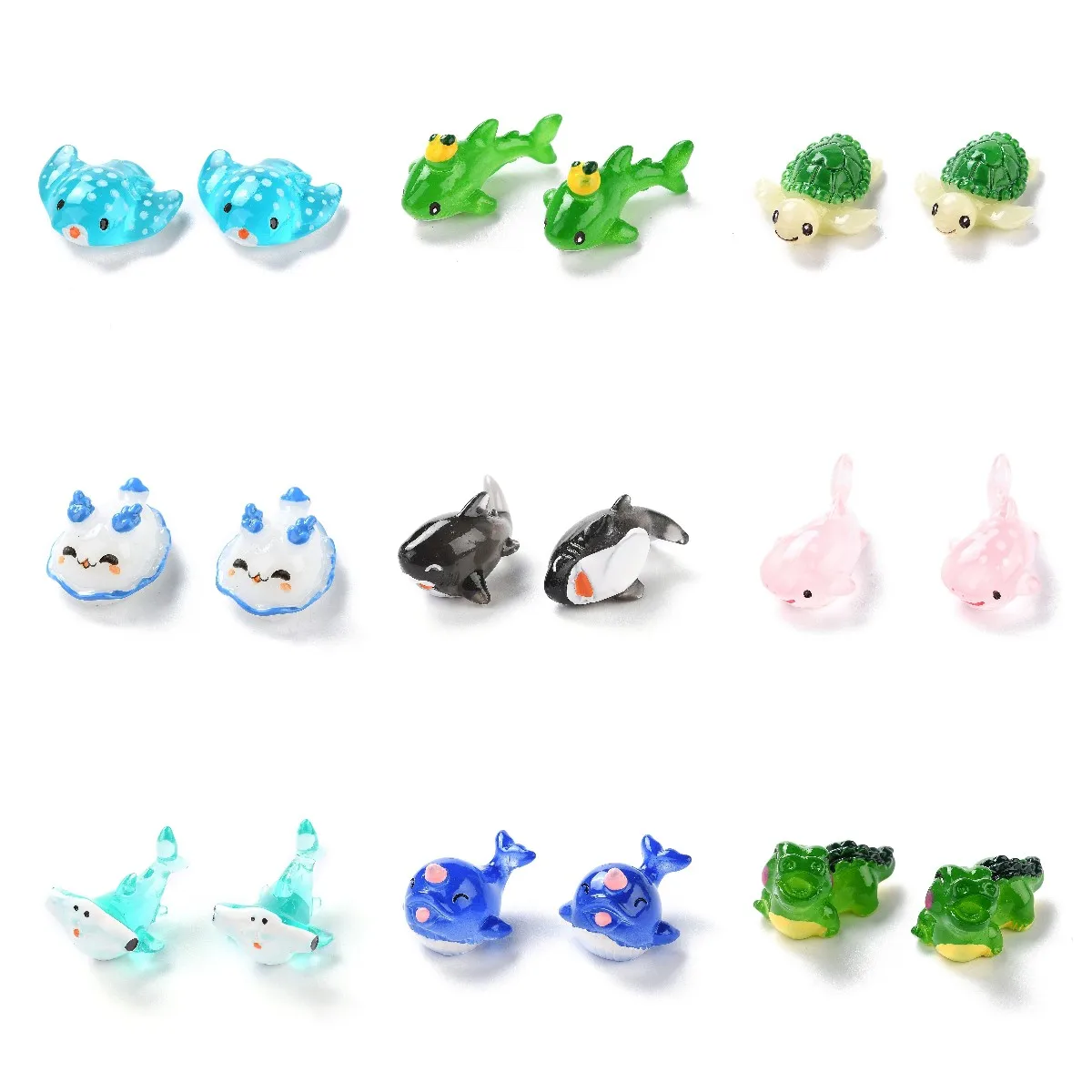 20pcs Cute Mini Cartoon Shark Octopus Turtle Marine Animal No Hole Resin Cabochons for DIY Jewelry Craft Decoration Accessories