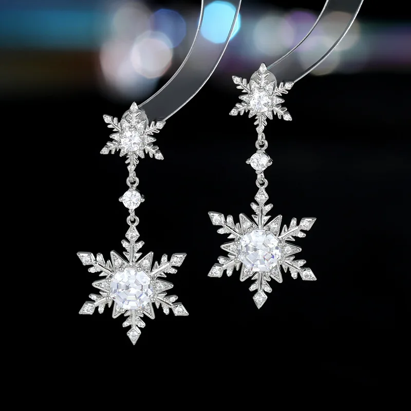 

Sparkles Long Cubic Zircon Snowflake Drop Earrings for Event Jewelry