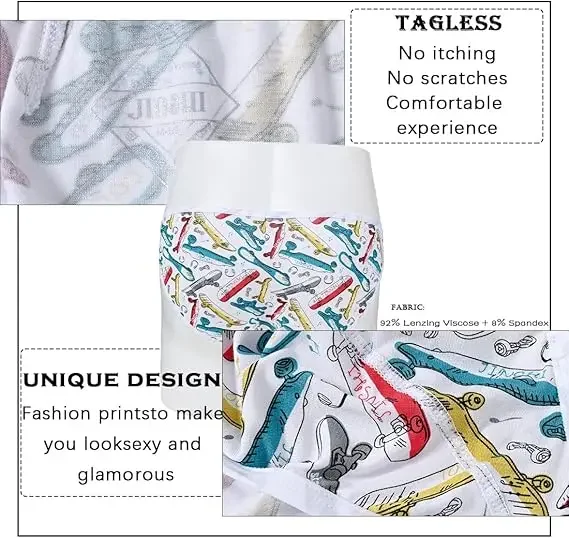 Jinshi Men's Briefs Comfortable Underwear Cartoon Print Low Rise Big Pouch Underpants Mens Printed Briefs