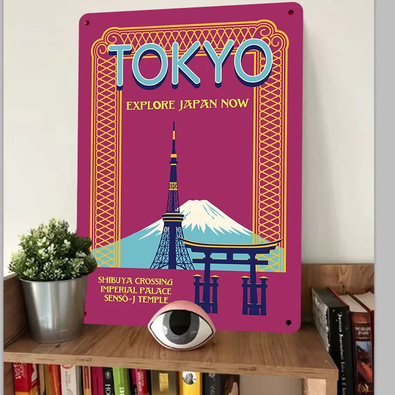 Tokyo Landmark Vintage Metal Wall Art Fuji Mountain Skytree Torii Gate Decor for Living Room Study