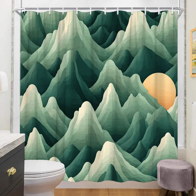 

Занавеска для душа с зеленым пейзажем, моющаяся грязеотталкивающая насадка для душа, водонепроницаемая полиэстеровая занавеска для ванны для домашнего декора