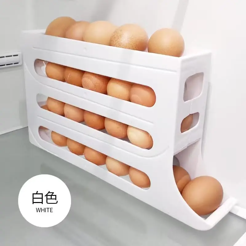 

4 Tier Automatic Rolling Egg Box Space Saving Sliding Egg Storage Container Large Capacity Dispenser Stores 30 Eggs