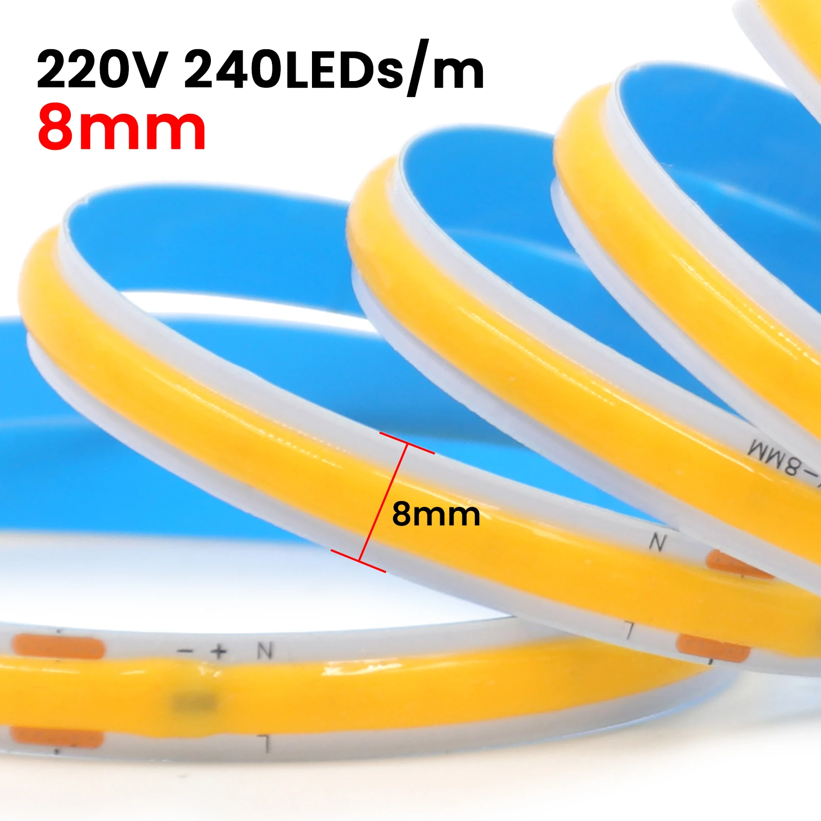 AC 220V 110V COB LED Strip 5M 10M 20M 50M Flexible LED Tape Ribbon with 2pin Cable/EU US Plug 240LEDs Density Linear Light