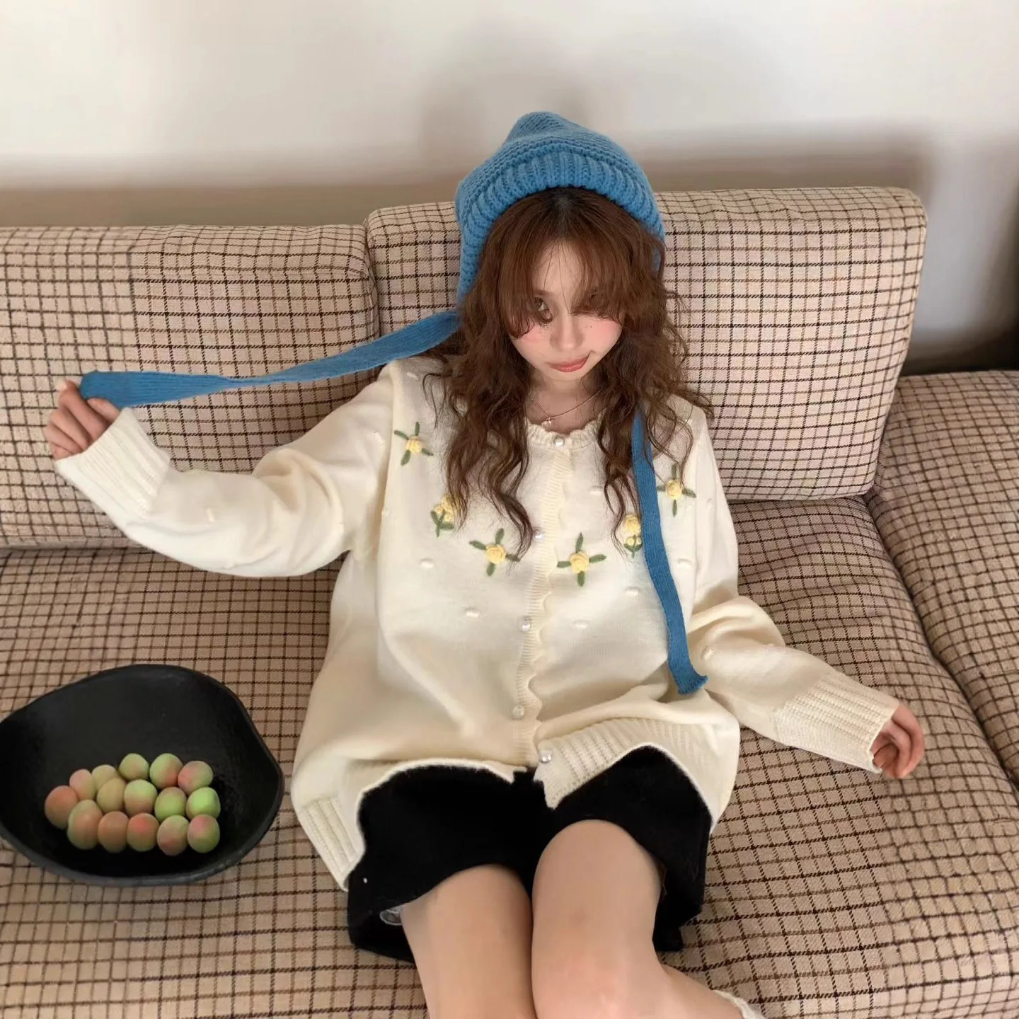 

Корейская версия 2022, мягкий клейкий свитер с цветочным принтом, женская осенне-зимняя новинка, свободный милый кардиган, женская одежда